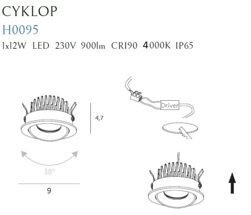Maxlight H0095 4000K Oprawa Wpustowa Cyklop Czarna IP65  rys techniczny