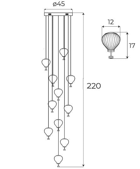 Maxlight P0526D Lampa Wisząca Palloncini 11 rys techniczny