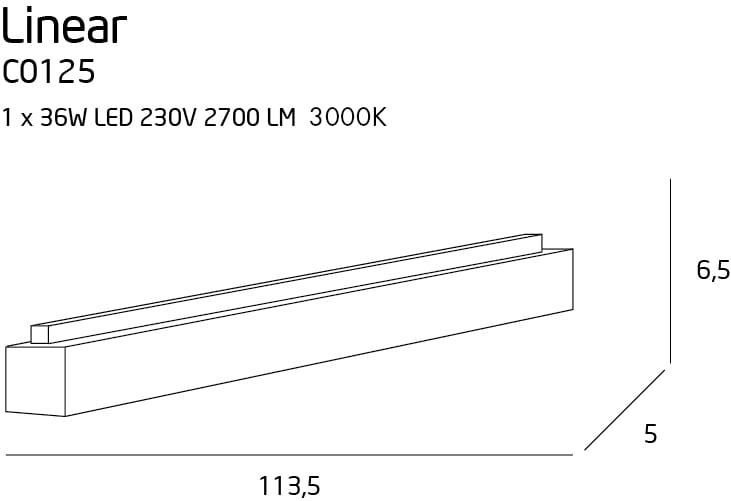 Maxlight Linear C0125 Lampa Sufitowa Duża Biała rys techniczny