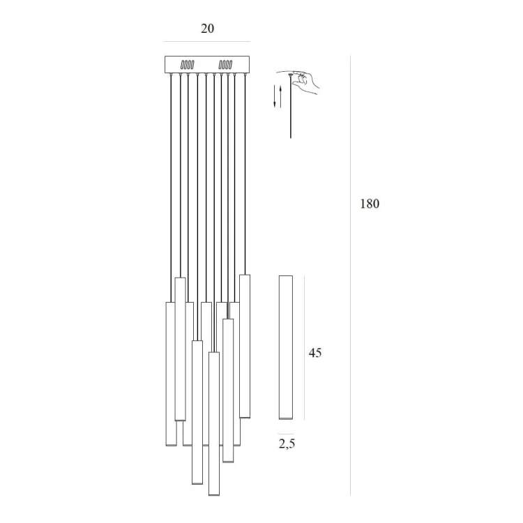 Maxlight P0524d Lampa Wisząca Organic 10x Złoto Szczotkowane Mała Ściemnialna rys tech