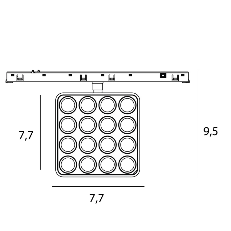 MAXLIGHT N0013Z raster 12W Czarny kwadrat 2700-5000K Zigbee- MICRO11 rys techniczny
