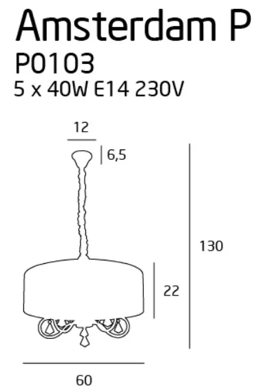 Maxlight Amsterdam P0103 Lampa Wisząca rys techniczny