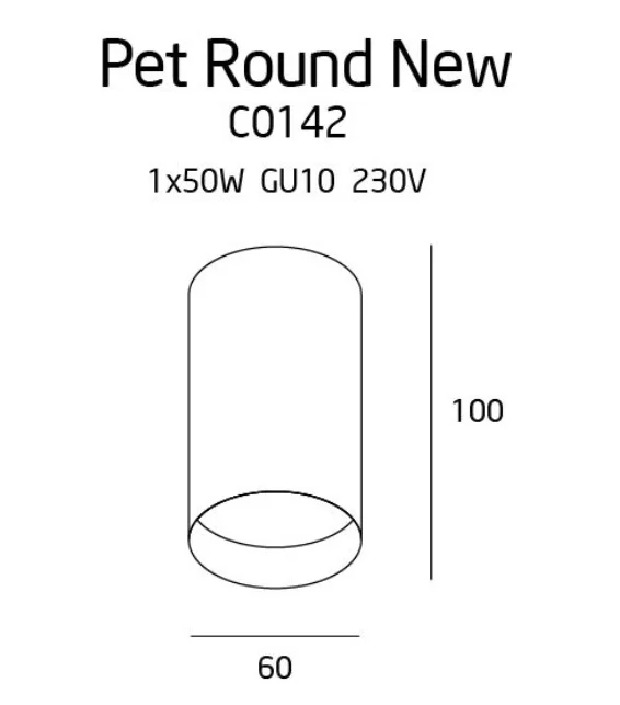 Maxlight Pet Round New C0142 Lampa Sufitowa Czarna rys technicnzy