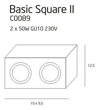 Maxlight Basic Square II BK C0089 Plafon Czarny rys techninczny