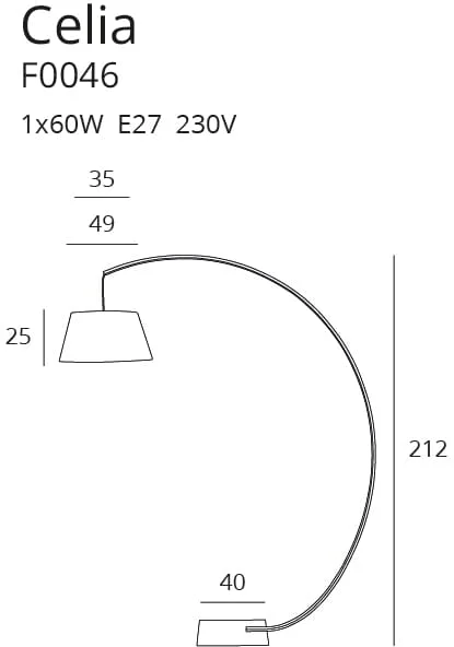 Maxlight Celia F0046 Lampa Podłogowa Czarna  rys techniczny