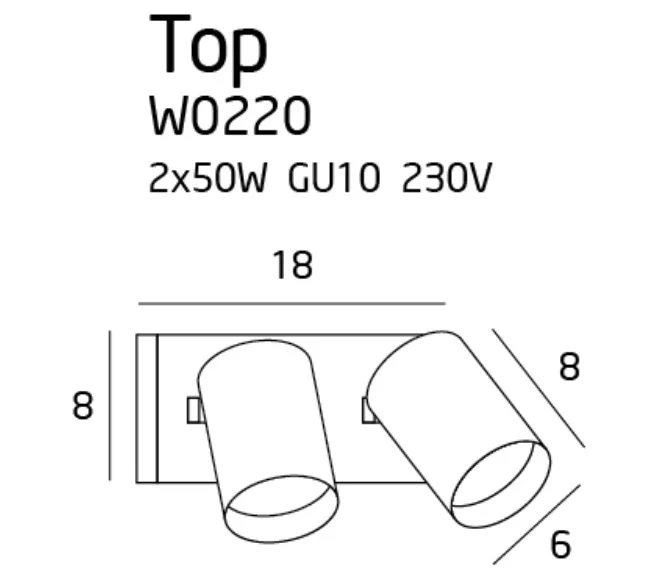 Maxlight Top 2 W0220 Kinkiet Biały rys techniczny