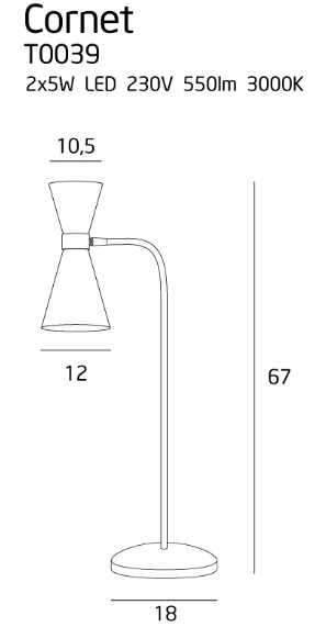 Maxlight Cornet T0039 Lampa Biurkowa rys techniczny