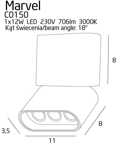Maxlight Marvel C0150 Lampa Sufitowa/Plafon Czarny rys techniczny