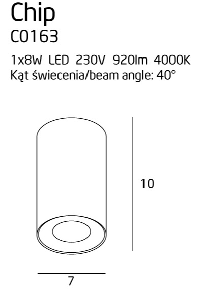 Maxlight Chip C0163 Plafon Czarny 920LM  rys techniczny
