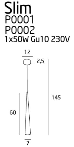 Maxlight Slim P0001 Lampa Wisząca Krótka Biała rys techniczny