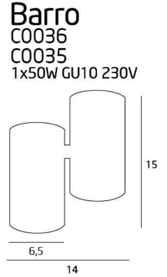 Maxlight Barro C0036 Lampa Sufitowa/Plafon Biały rys techniczny