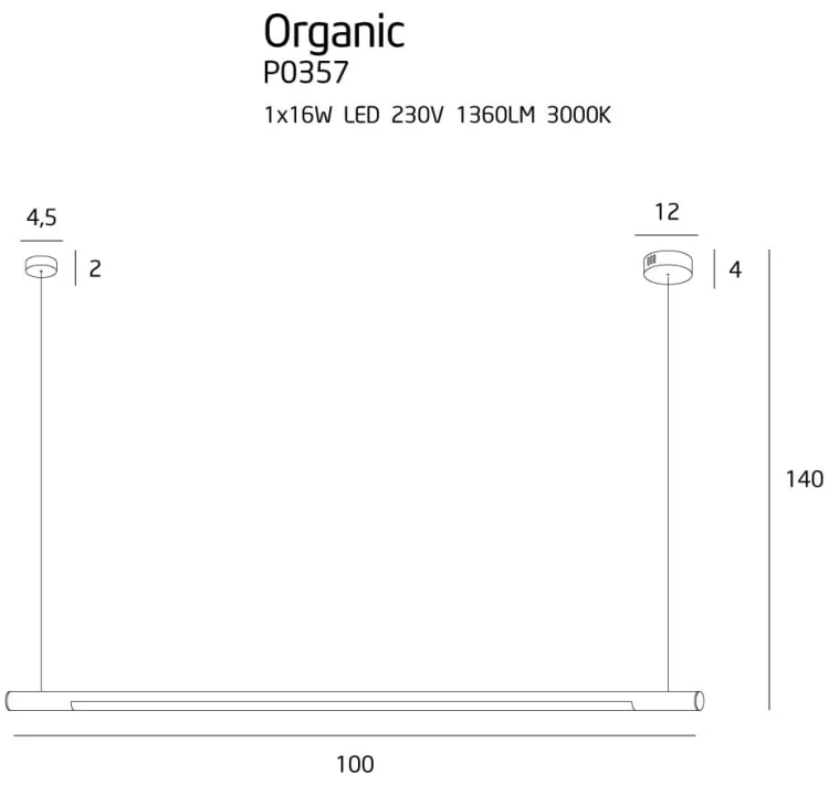 Maxlight Organic Horizon P0357 Lampa Wisząca Biała rys techniczny