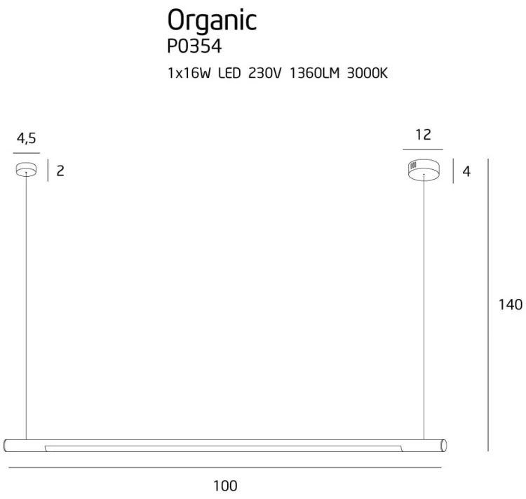 Maxlight Organic Horizon P0354 Lampa Wisząca Czarna rys techniczny