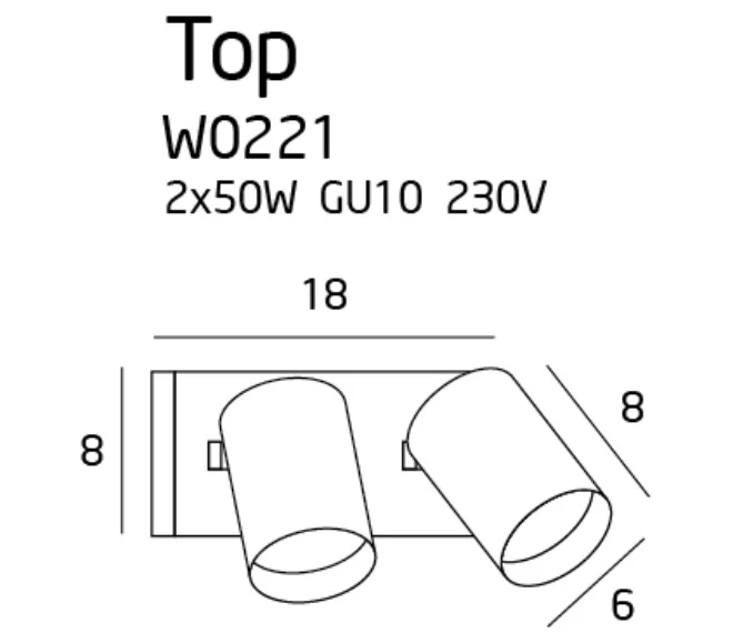 Top 2 W0221 Kinkiet czarny rys techniczny