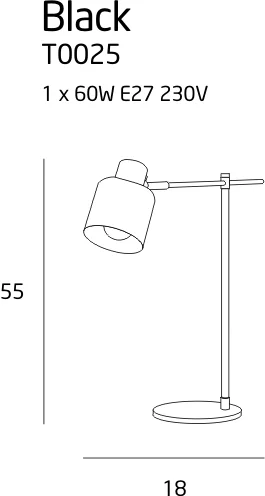 Maxlight Black T0025 Lampa Biurkowa rys techniczny