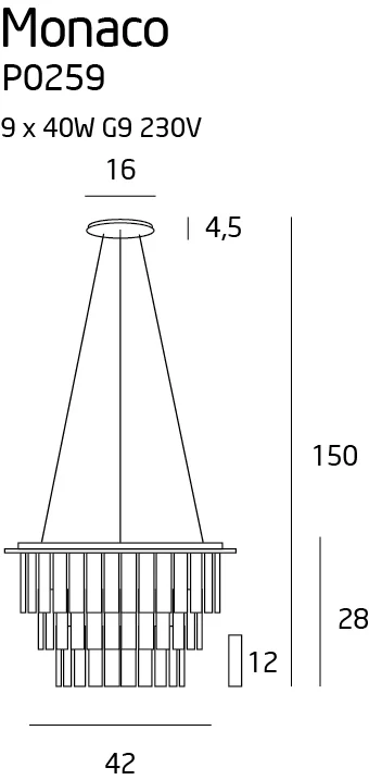 Maxlight Monaco P0259 Lampa Wisząca rys techniczny