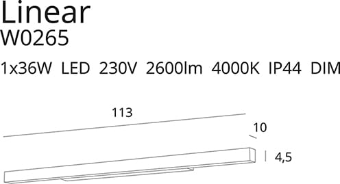Maxlight Linear W0265 Kinkiet Biały IP44 Dim  rys techniczny
