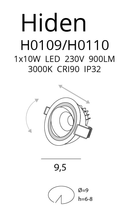Maxlight Hiden H0110 Oprawa Podtynkowa Czarna IP32 rys techniczny