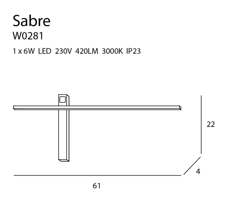 Maxlight Sabre W0281 Kinkiet Czarny rys techniczny