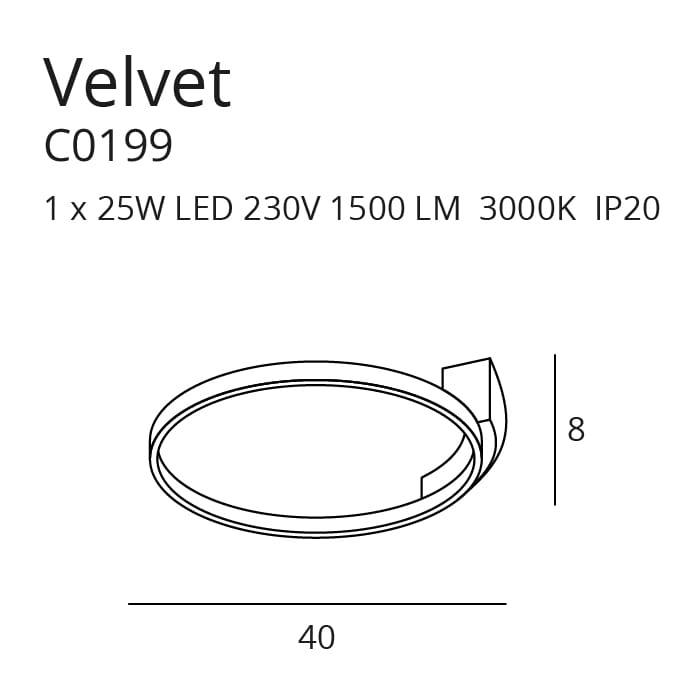 Maxlight Velvet C0199 Plafon Czarny 40cm rys techniczny