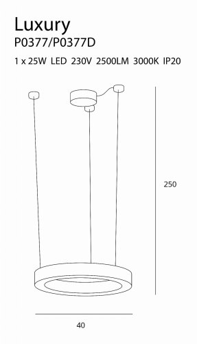 Maxlight Luxury P0377D Lampa Wisząca Ściemnialna Złota  rys techniczny