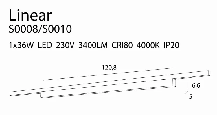 Maxlight Linear S0008 Oprawa Do Szynoprzewodu Czarna rys techniczny