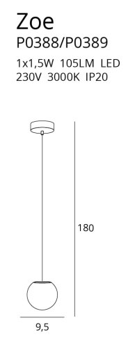 Maxlight Zoe P0389 Lampa Wisząca Złota rys techniczny