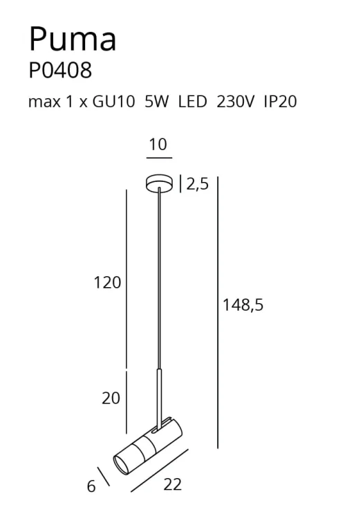 Maxlight Puma P0408 Lampa Wisząca rys techniczny