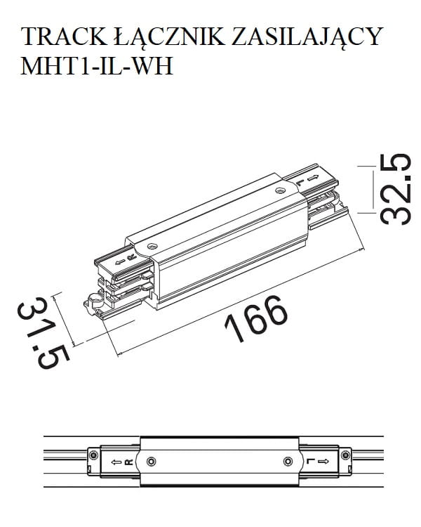 Maxlight Łącznik Prosty Zasilający Biały MHT1-IL-W rys techniczny