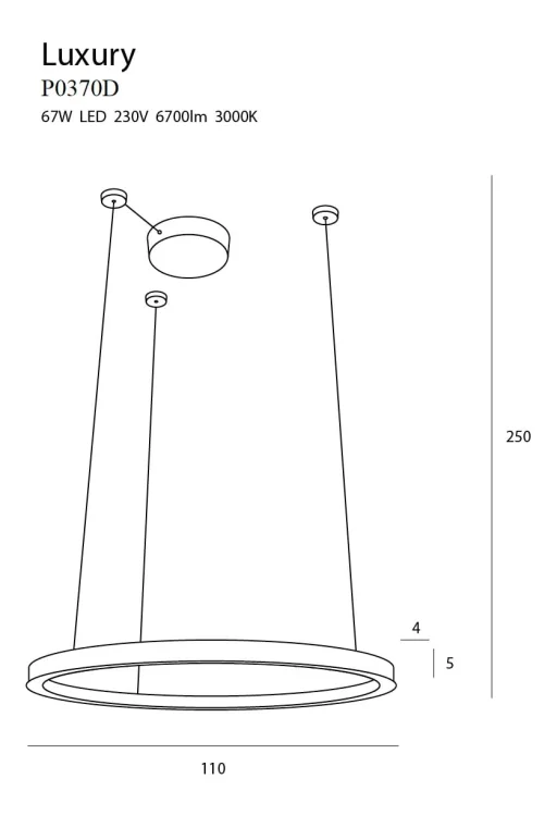Maxlight Luxury P0370D Lampa Wisząca Złota Duża Ściemnialna rys techniczny