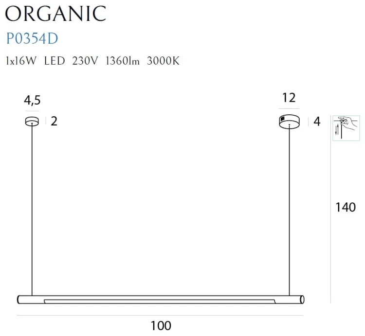 Maxlight Organic Horizon P0354D Lampa Wisząca Ściemnialna  rys techniczny