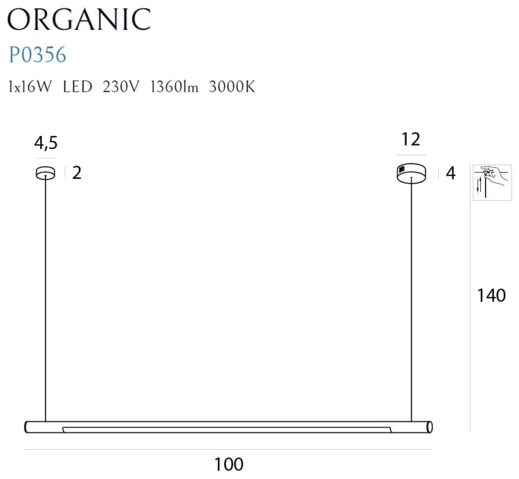 Maxlight Organic Horizon P0356D Lampa Wisząca Ściemnialna Złota rys techniczny