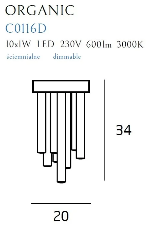 Maxlight Organic Copper C0116D Plafon Mały Ściemnialny rys techniczny