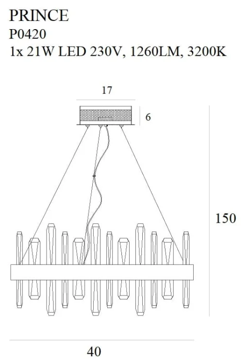 Maxlight Prince P0420 Lampa Wisząca Złota rys techniczny