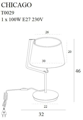 Maxlight Chicago T0029 Lampa Stołowa Czarny Abażur rys techniczny