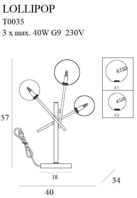 Maxlight Lollipop T0035 Lampa Stołowa rys techniczny