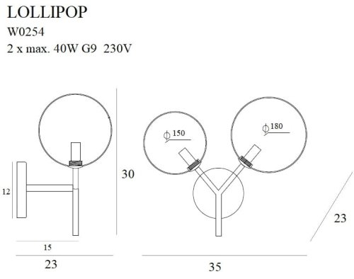 Maxlight Lollipop W0254 Kinkiet rys techniczny