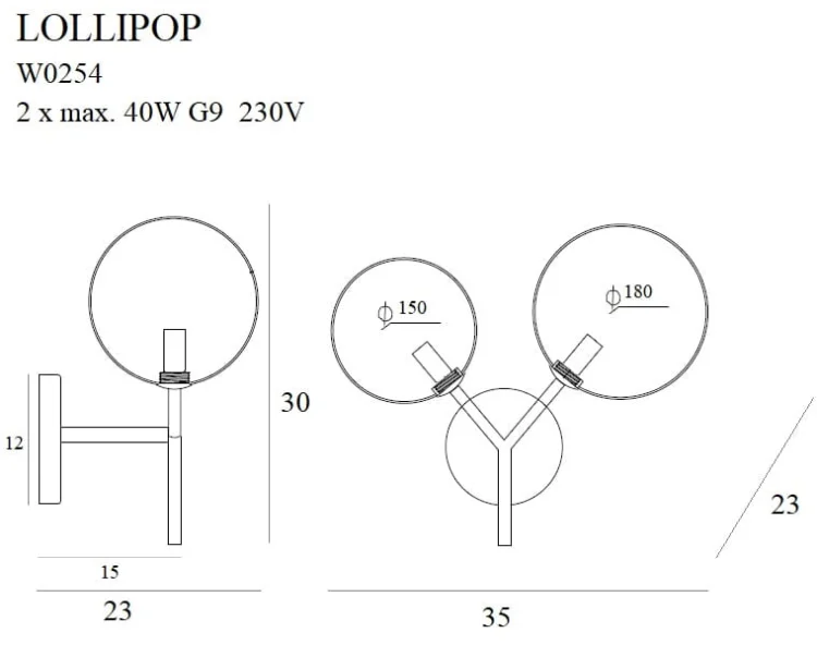 Maxlight Lollipop W0254 Kinkiet rys techniczny