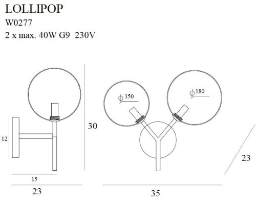 Maxlight Lollipop W0277 Kinkiet Czarny rys techniczny