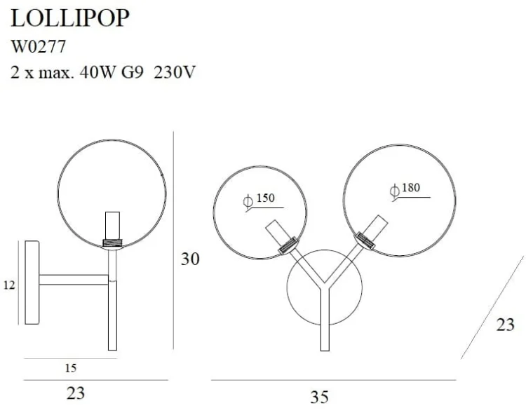 Maxlight Lollipop W0277 Kinkiet Czarny rys techniczny