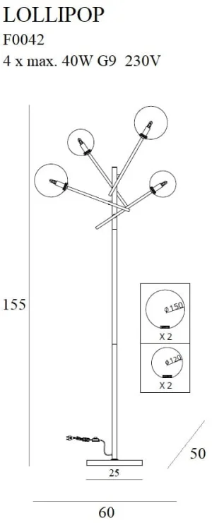 Maxlight Lollipop F0042 Lampa Podłogowa rys techniczny