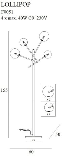 Maxlight Lollipop F0051 Lampa Stojąca Czarna rys techniczny