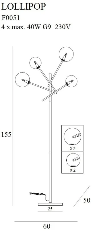 Maxlight Lollipop F0051 Lampa Stojąca Czarna rys techniczny