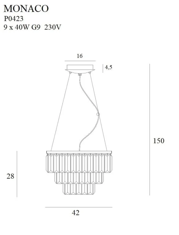 Maxlight Monaco P0423 Lampa Wisząca Złota  rys techniczny