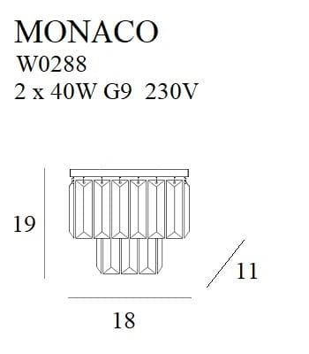 Maxlight Monaco W0288 Kinkiet Złoty rys techniczny