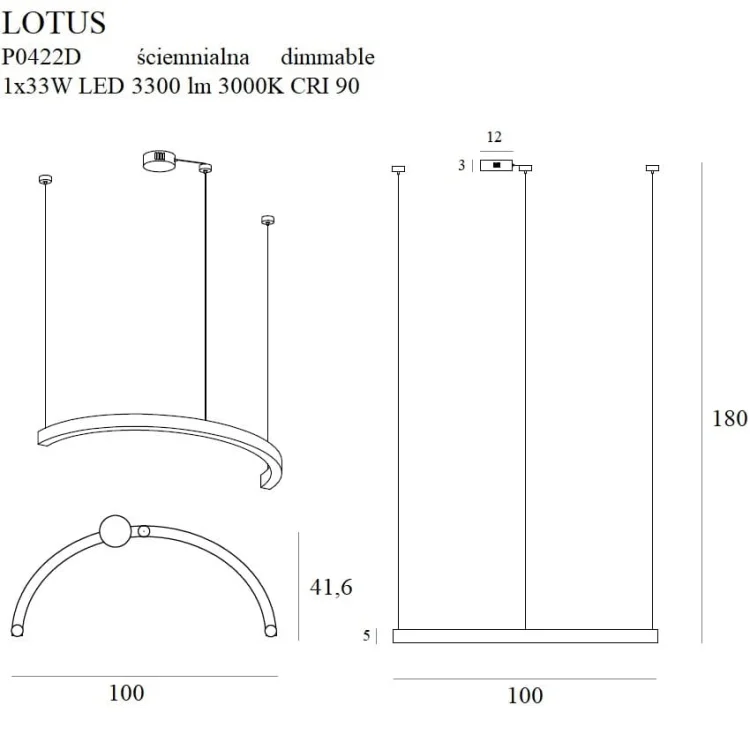 Maxlight Lotus P0422D Lampa Wisząca Złota  rys techniczny