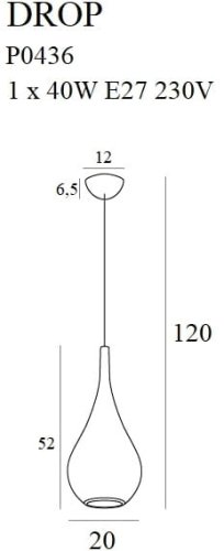 Maxlight Drop P0436 Lampa Wisząca Złoty Mat rys techniczny