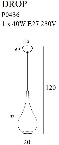 Maxlight Drop P0436 Lampa Wisząca Złoty Mat rys techniczny
