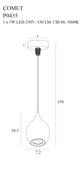 Maxlight Comet Drop P0435 Lampa Wisząca Czarna rys techniczny
