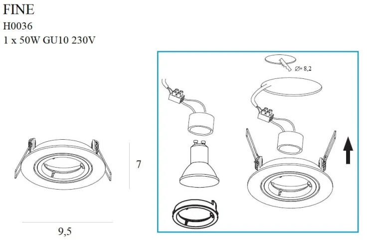 Maxlight Fine H0036 Oprawa Podtynkowa Biała rys techniczny